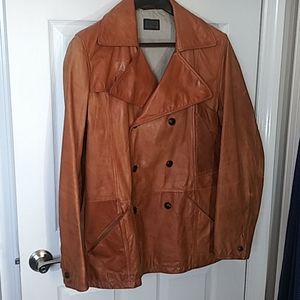 BOSS ORANGE Handcrafted Cognac Leather Peacoat